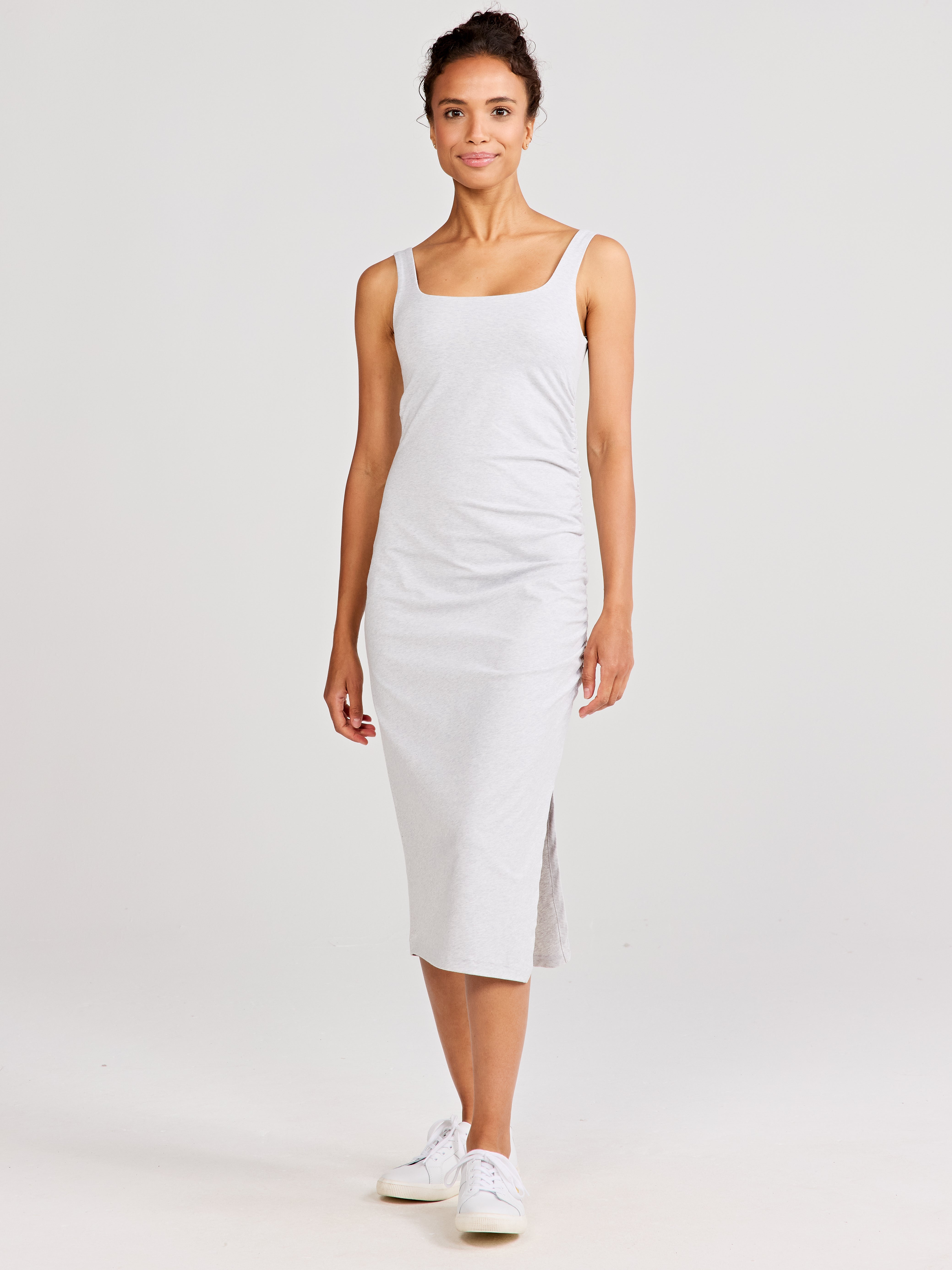 Uptown Luxe Ruched Midi Dress - tasc Performance (LightGrayJaspe)