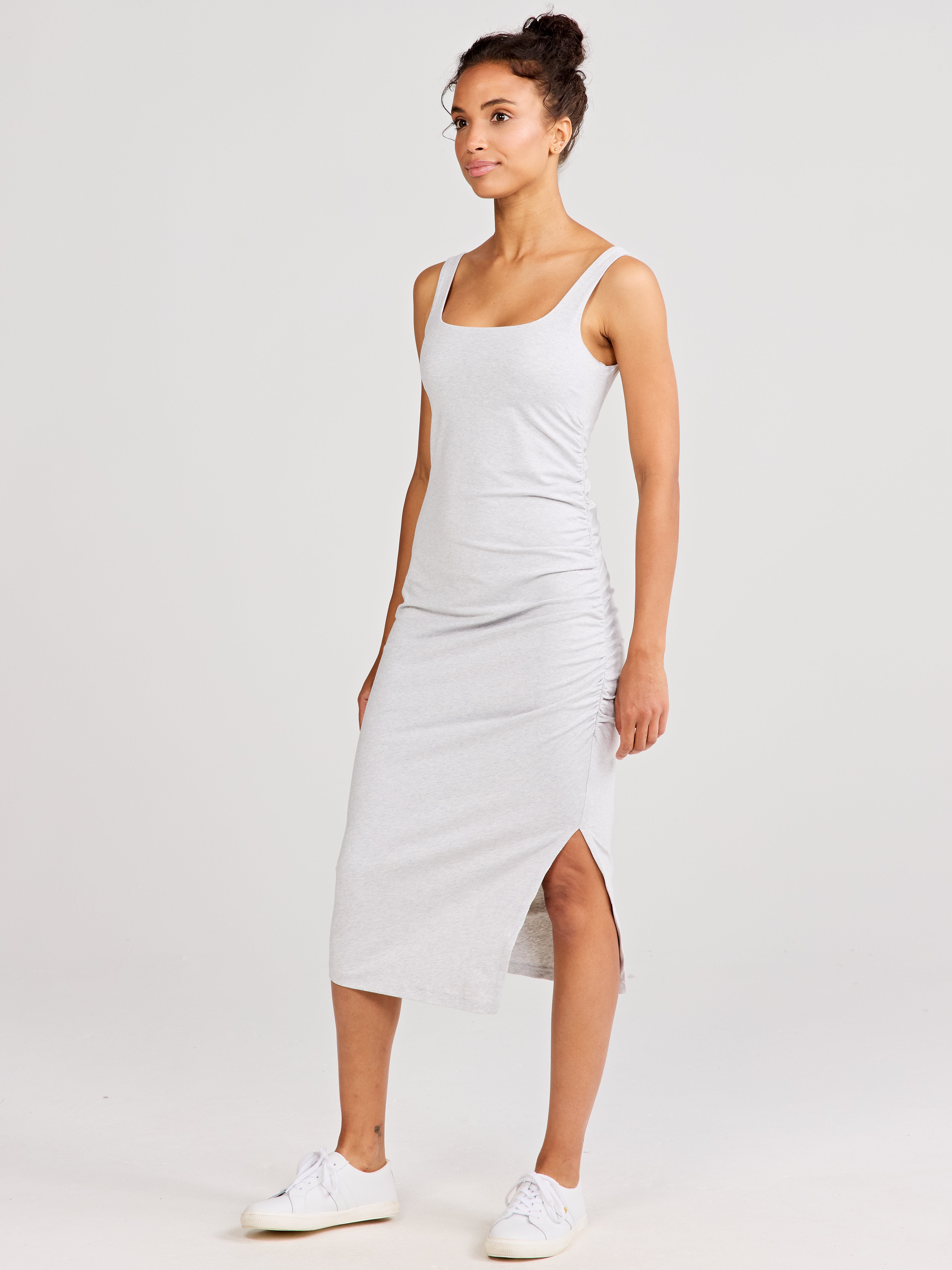 Uptown Luxe Ruched Midi Dress - tasc Performance (LightGrayJaspe)