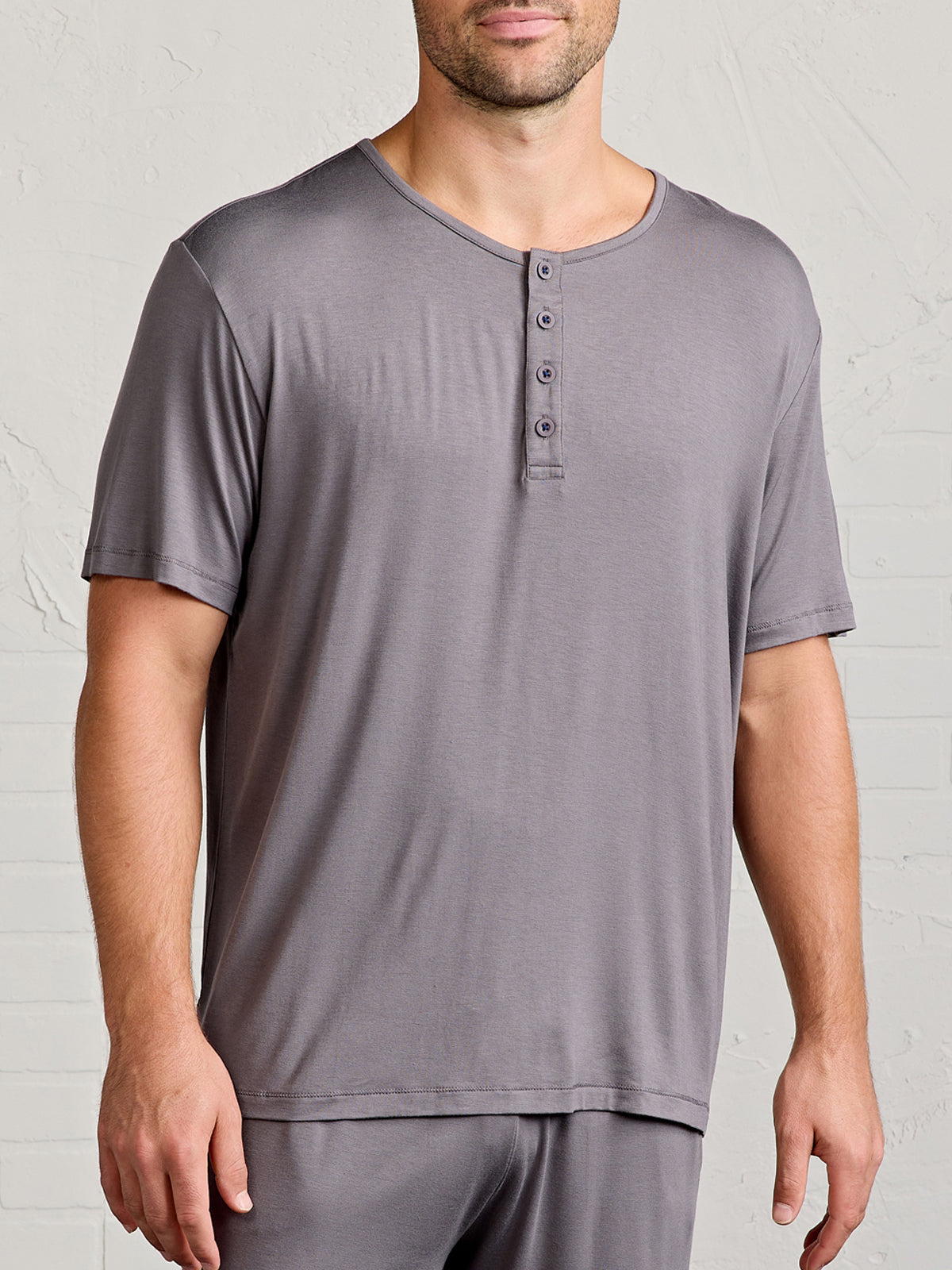 Bamboo Silk Sleep Short Sleeve Henley tasc Performance (StoneGray)