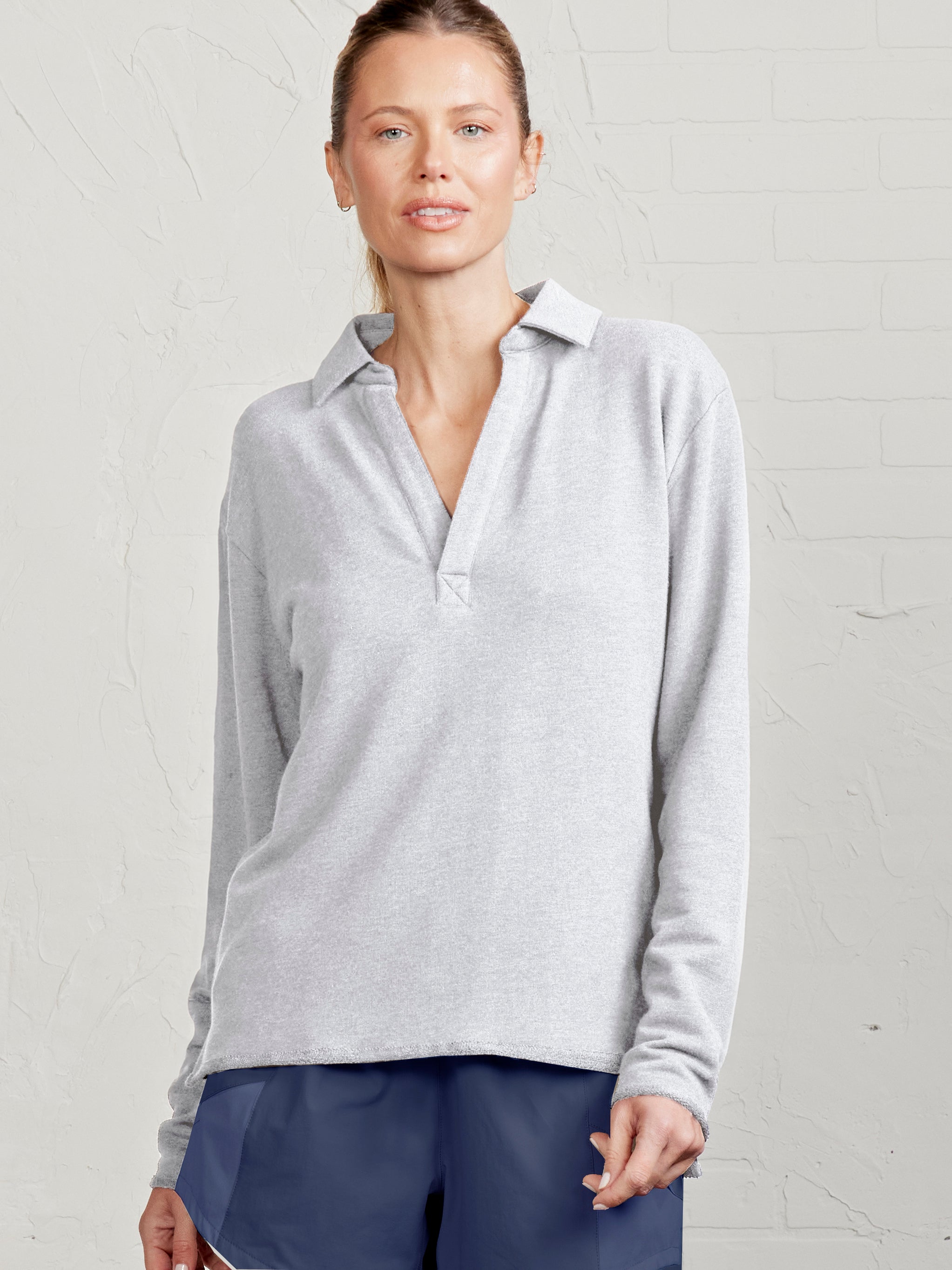 French Terry Polo Sweatshirt - tasc Performance (LightHeatherGray)