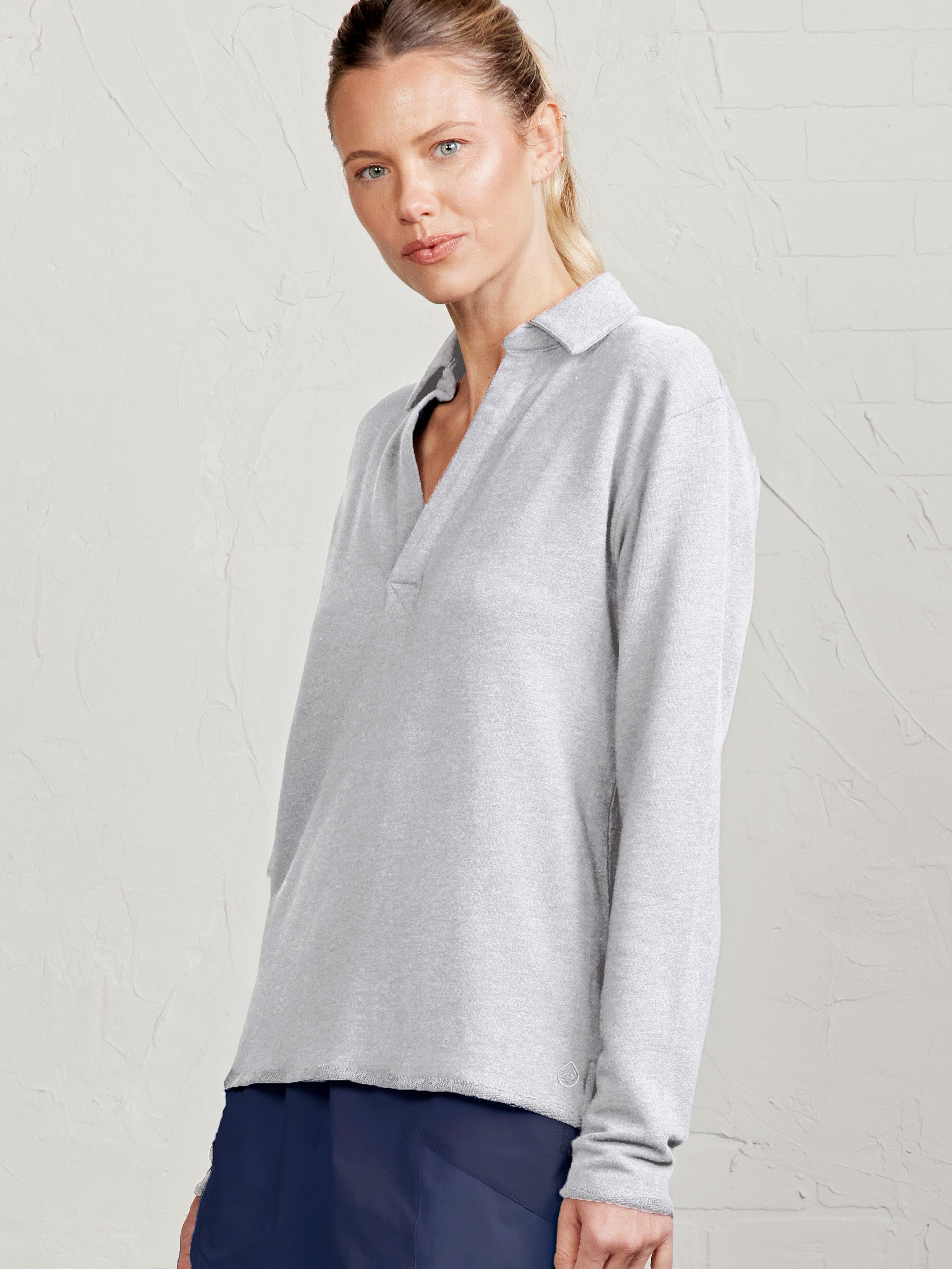 French Terry Polo Sweatshirt - tasc Performance (LightHeatherGray)