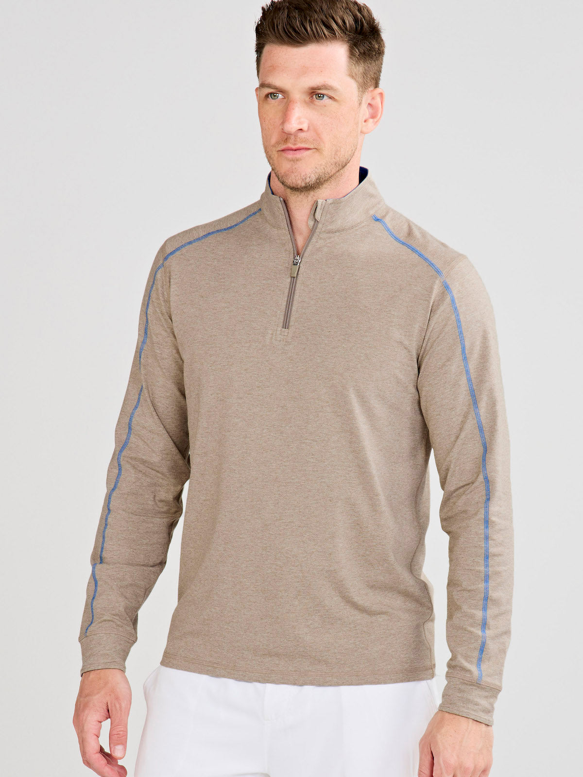 Carrollton Lightweight Quarter Zip (GrayOakHeather/GalacticBlue)