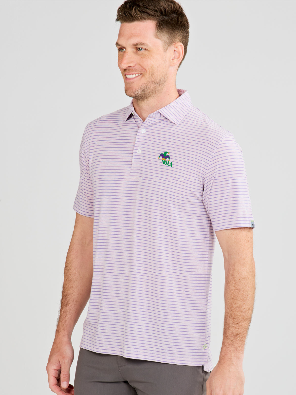 Cloud Performance Polo Stripe- Mardi Gras 2025 - tasc performance  (LilacHeather/Violet)