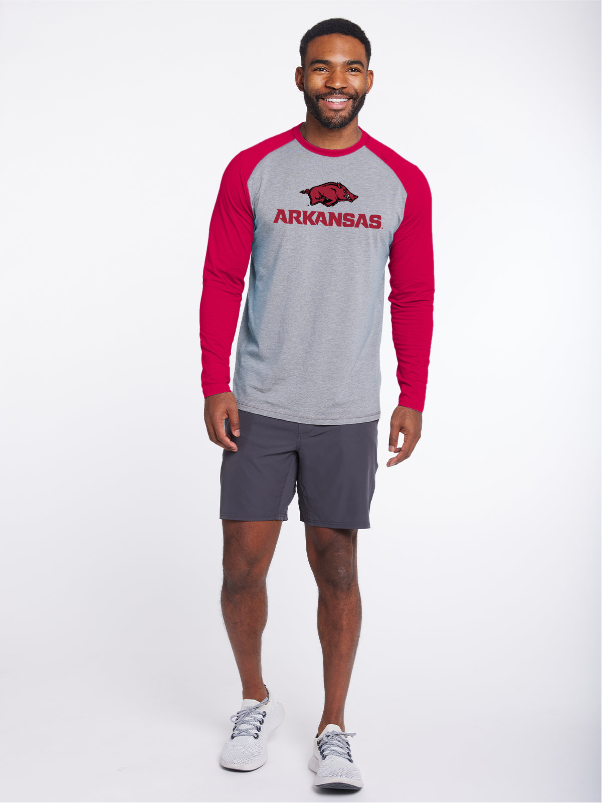 Carrollton Blocked Long Sleeve Fitness T-Shirt - Arkansas - tasc Performance (LightHeatherGray/CrimsonC)