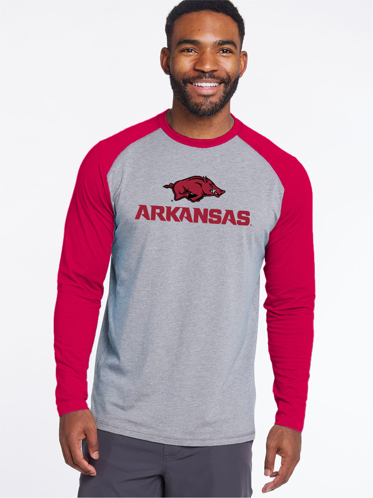 Carrollton Blocked Long Sleeve Fitness T-Shirt - Arkansas - tasc Performance (LightHeatherGray/CrimsonC)