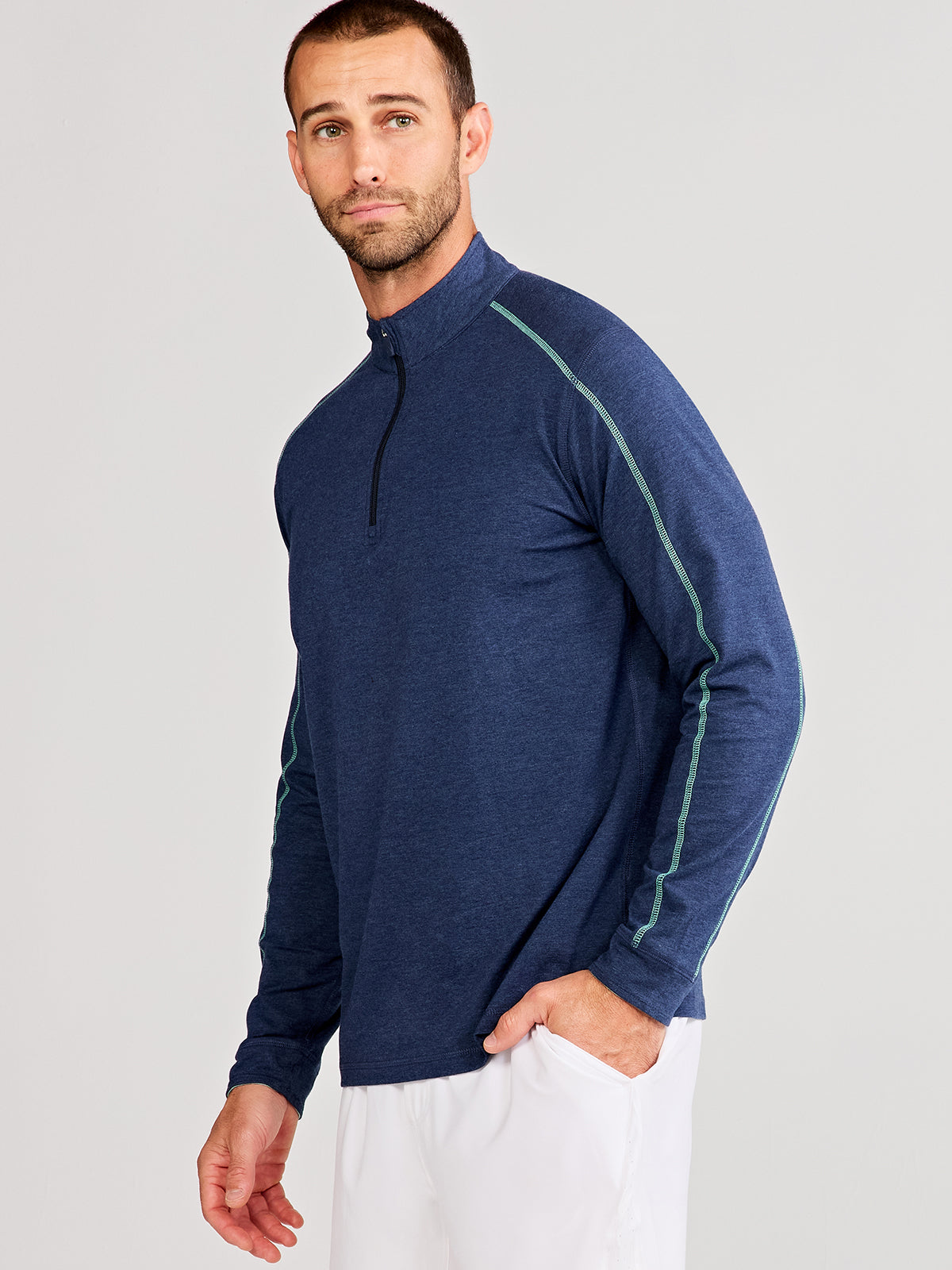 Carrollton Lightweight Quarter Zip - tasc Performance (ClassicNavyHeather/SeaGreenHeather)