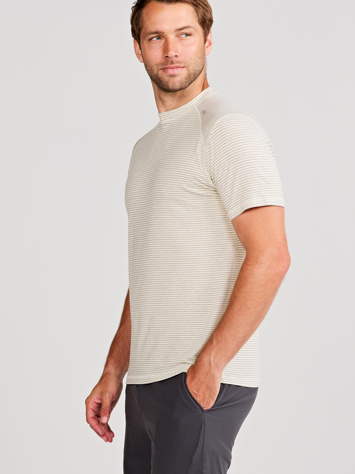 Carrollton Fitness T-Shirt - Mini Stripe tasc Performance (MineralHeather/Cactus)