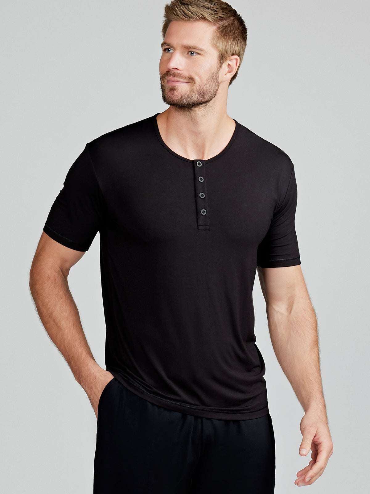 Bamboo Silk Short Sleeve Henley - tasc Performance (Black)