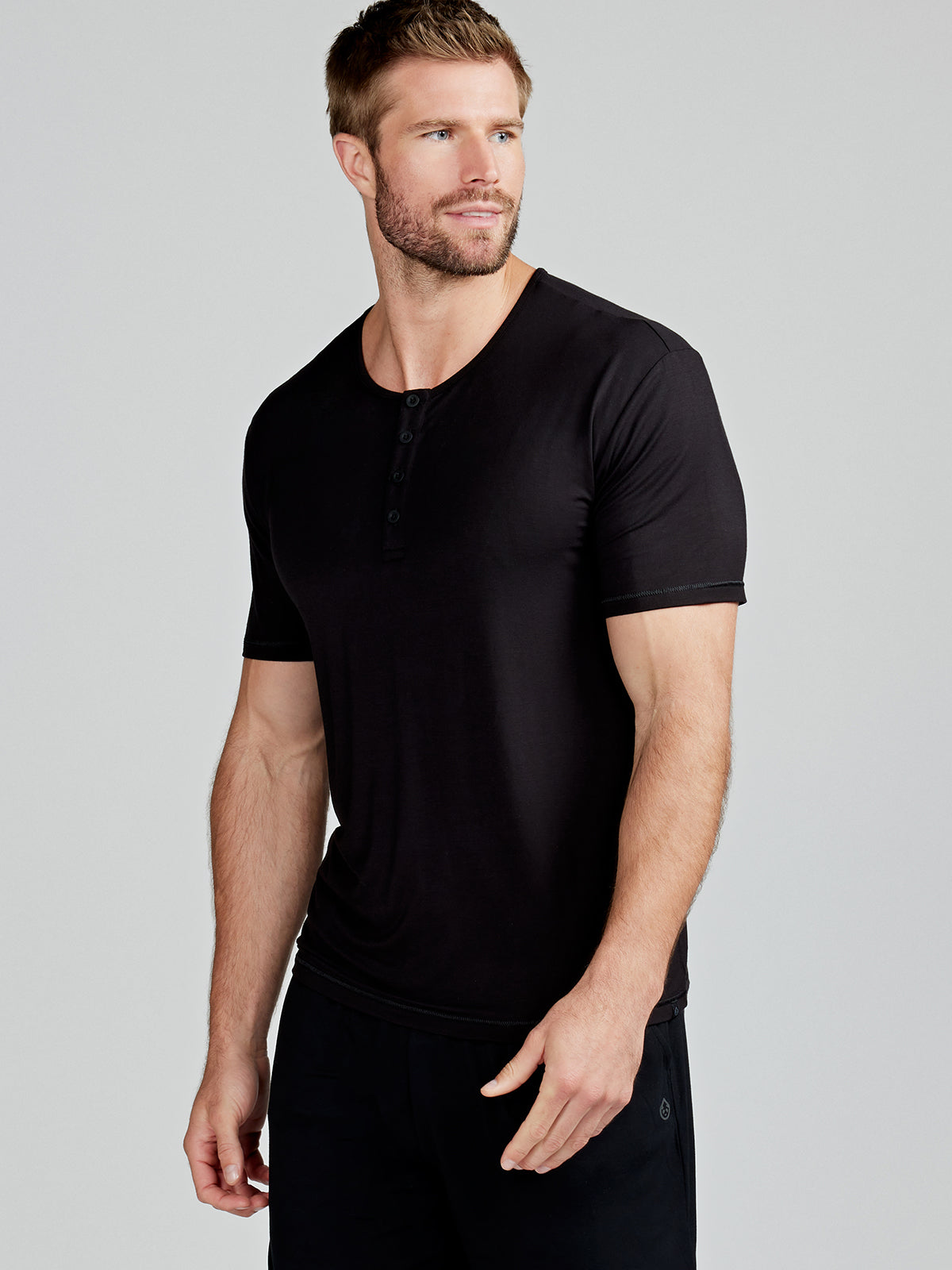 Bamboo Silk Short Sleeve Henley - tasc Performance (Black)