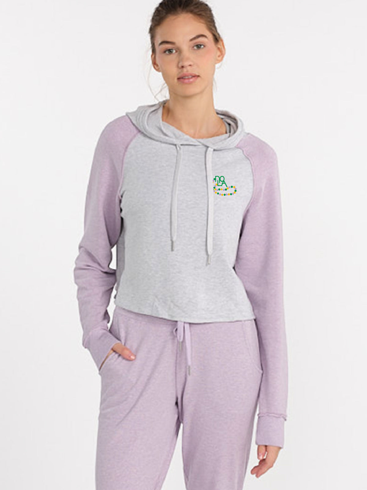 Varsity Hoodie - Mardi Gras 2025 - tasc Performance (LightHeatherGray/DigitalPurpleHeather)