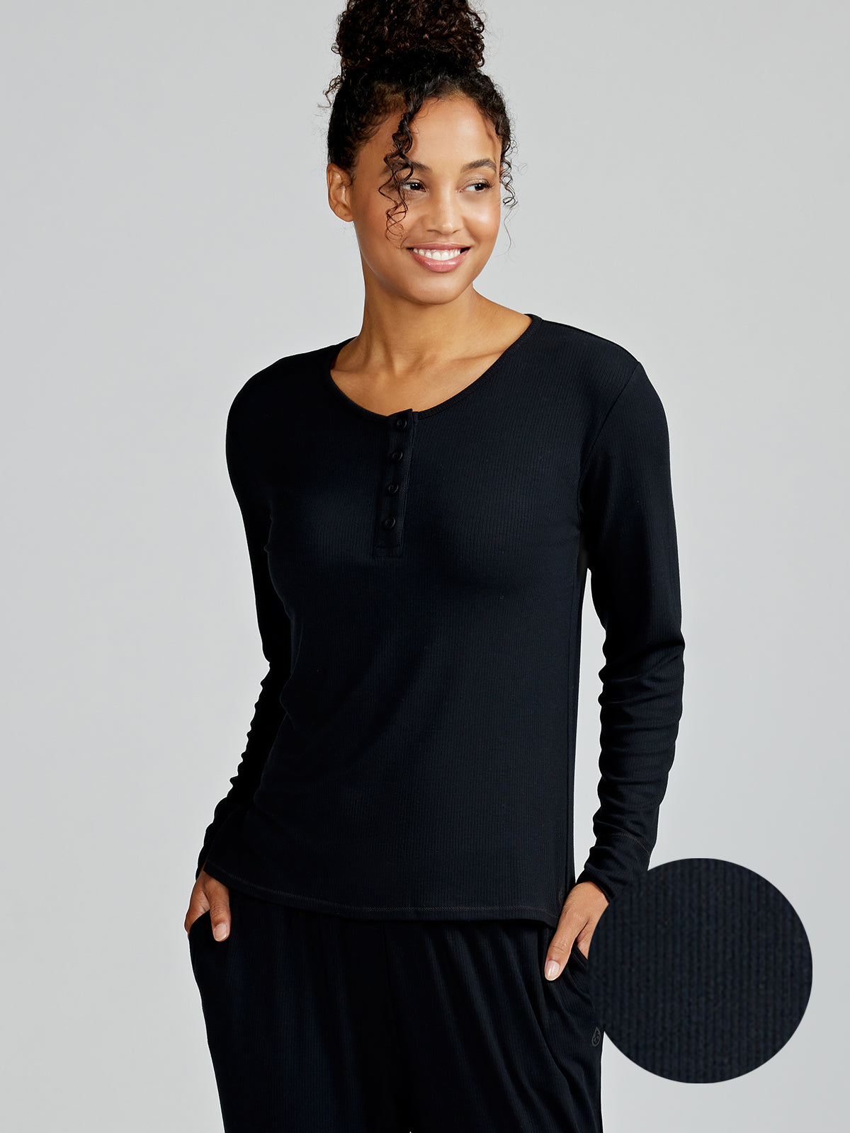 MicroLuxe Rib Long Sleeve Henley - tasc Performance (Black)