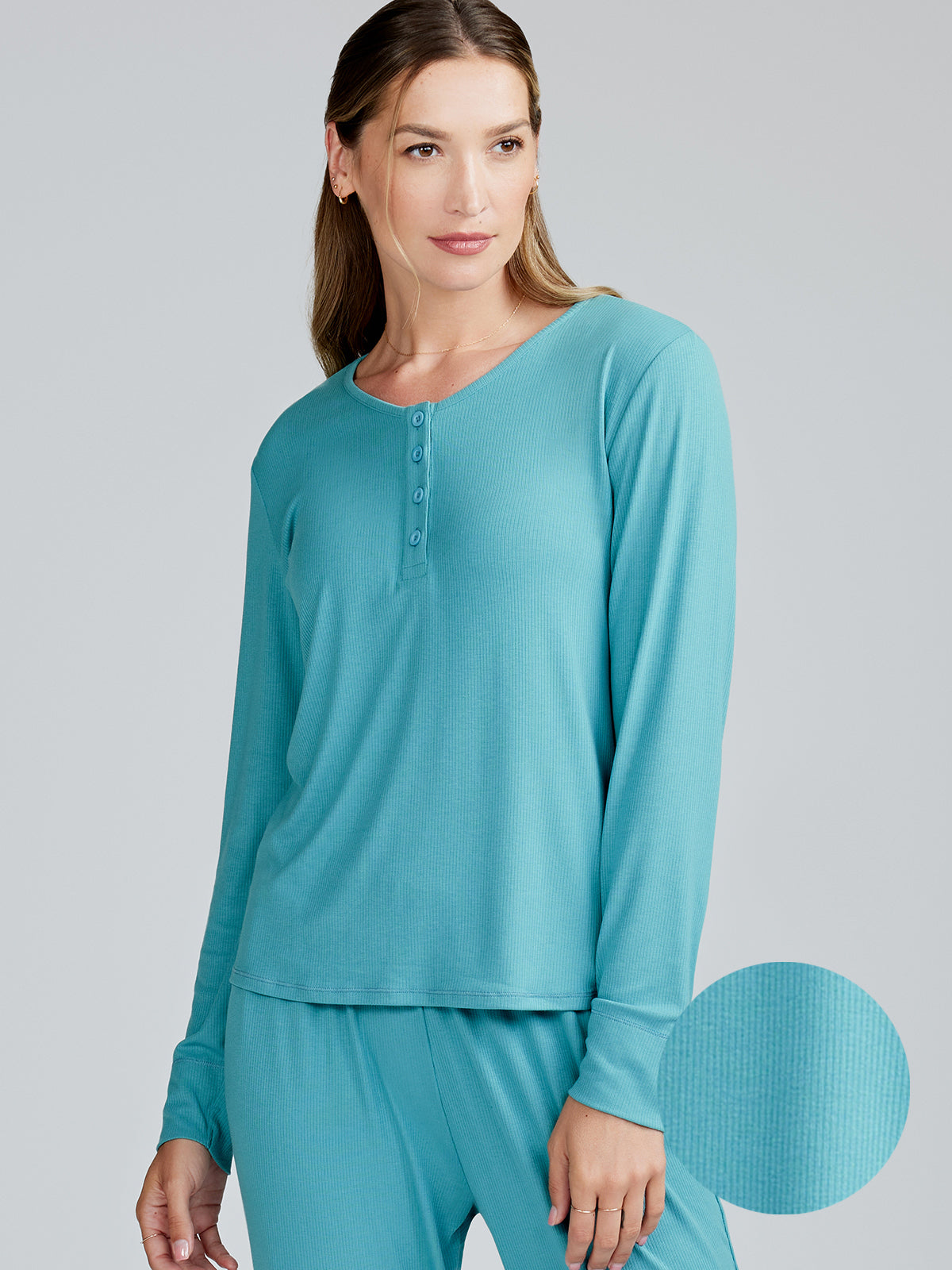 MicroLuxe Rib Long Sleeve Henley - tasc Performance (Lagoon)